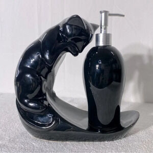 Linens N Things Black Ceramic Cat Soap Dish With soap  Dispenser